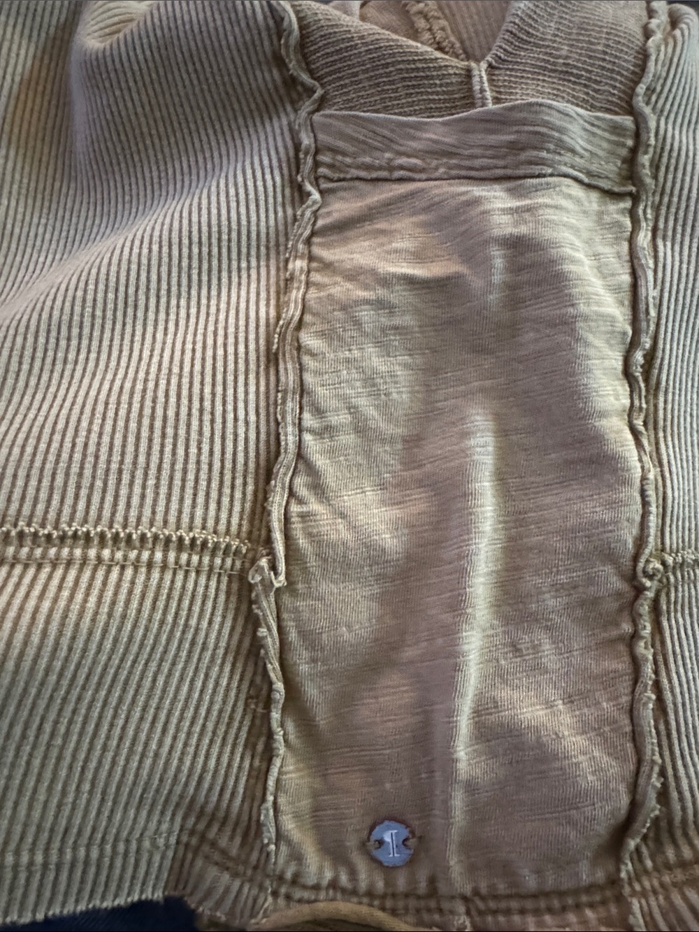 PILCRO Anthropologie washed gold ribbed oversized squared raw seams crop top. S - Picture 5 of 8